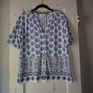 J.Jill XS Short sleeve V- Neck button down cotton Tencel shirt